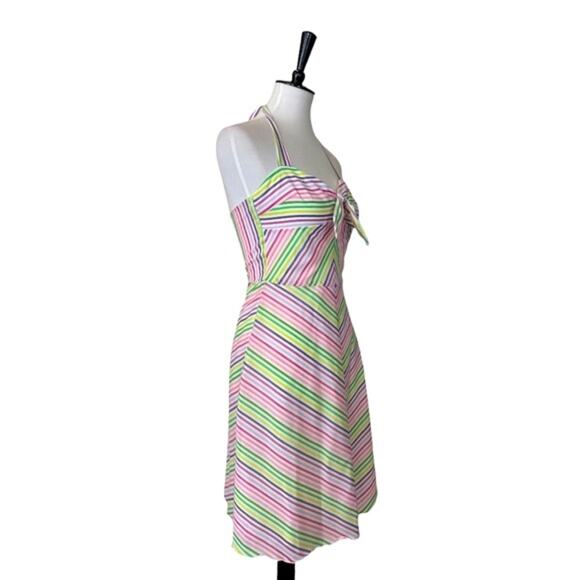 Trina Turk Women's Sundress Halter Tie Neck A-line White Pastel Stripe Size 2 - Picture 2 of 12